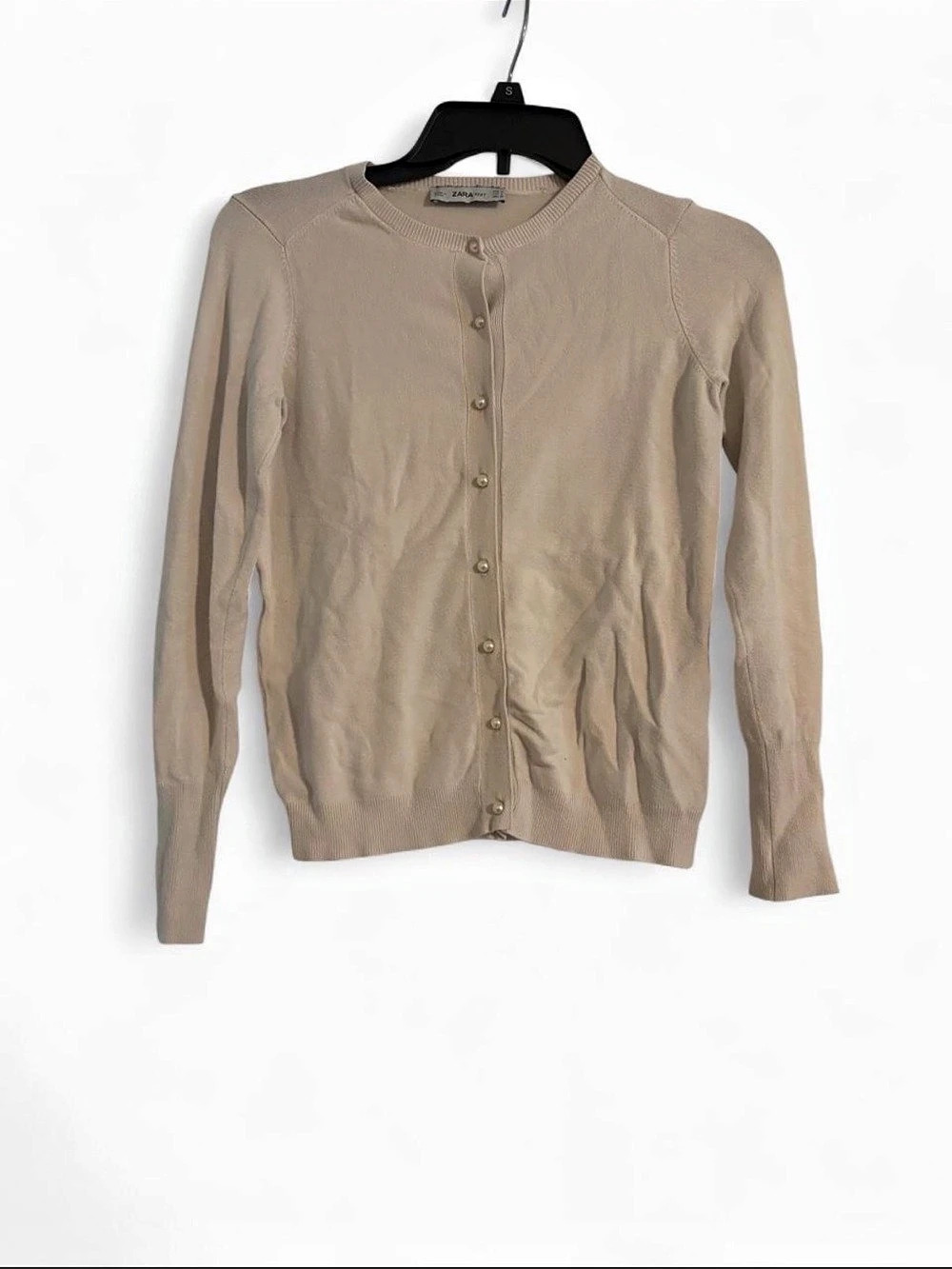 ZARA Pearl Button Front Cardigan in Beige